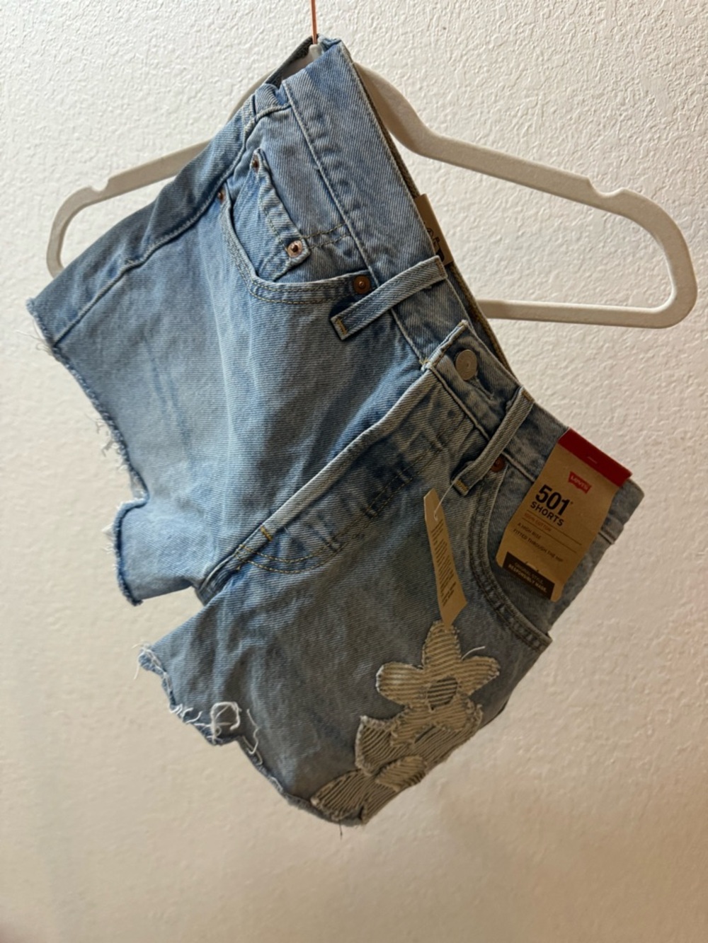 Levi's Light Blue Denim 501 Jeans with Tan Leather Patch
